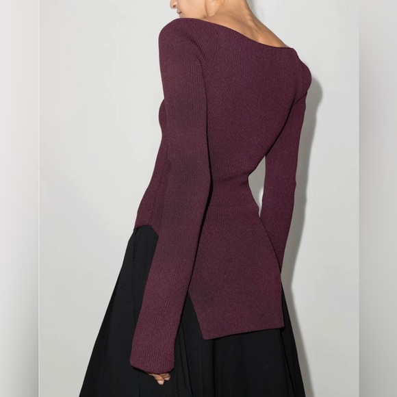 Khaite Maddy Knit Bustier Sweater, M, Merlot - Picture 3 of 9
